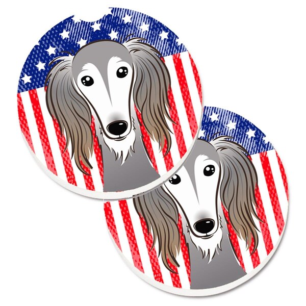 Carolines Treasures American Flag and Saluki Set of 2 Cup Holder Car Coaster BB2159CARC - main